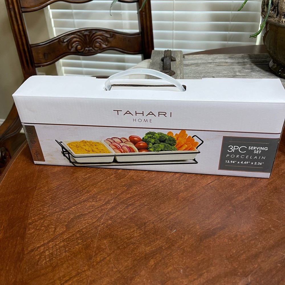 TAHARI home 3 piece serving set porcelain party buffet new in box